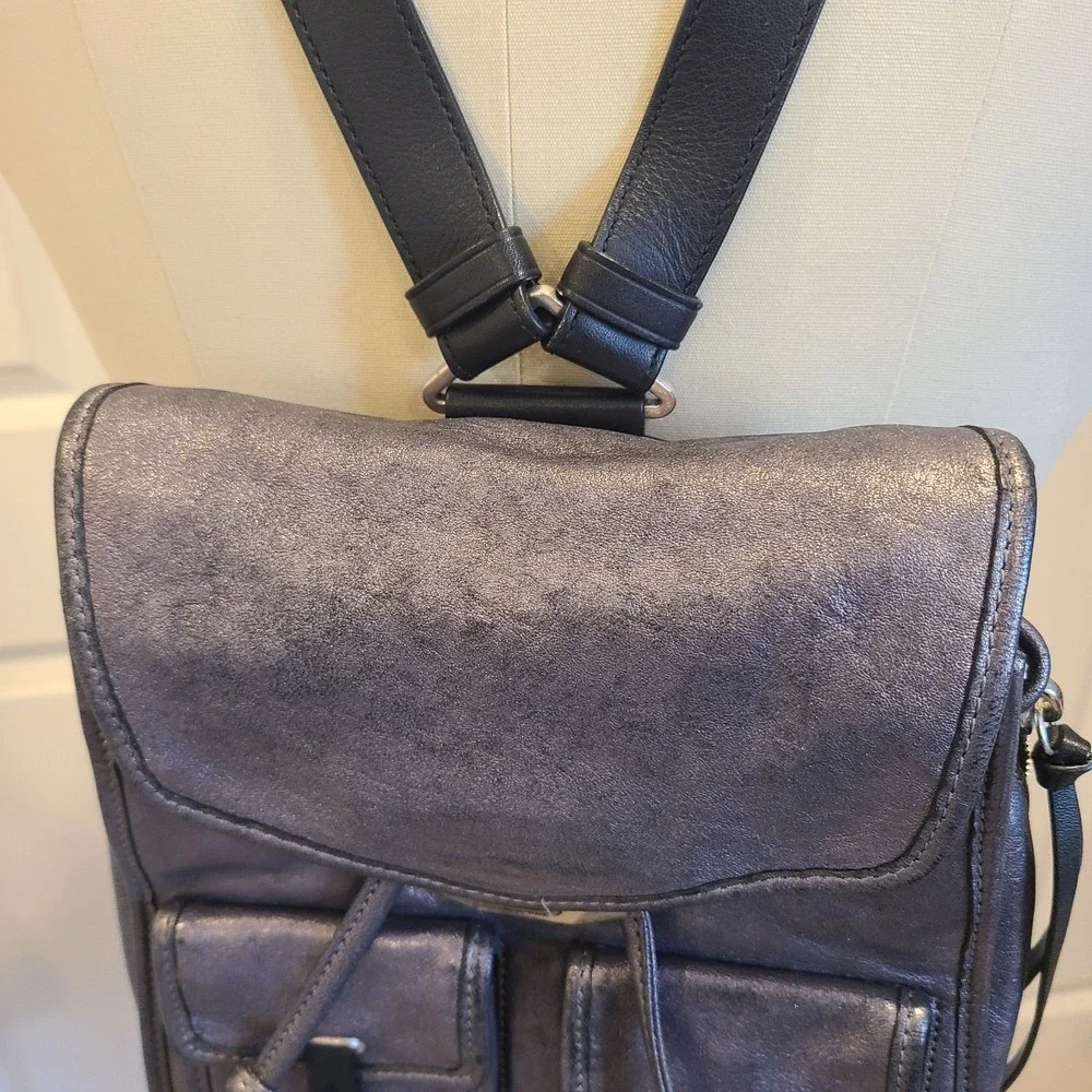 Rag & Bone Field‎ Backpack Silver Metallic Lambskin Leather Backpack